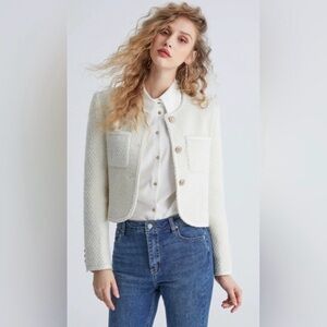 URBAN REVIVO - Emilie Tweed Jacket - White / XL - NWT